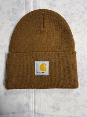 NWOT Carhartt Cuffed Beanie with Yellow Logo - Brown